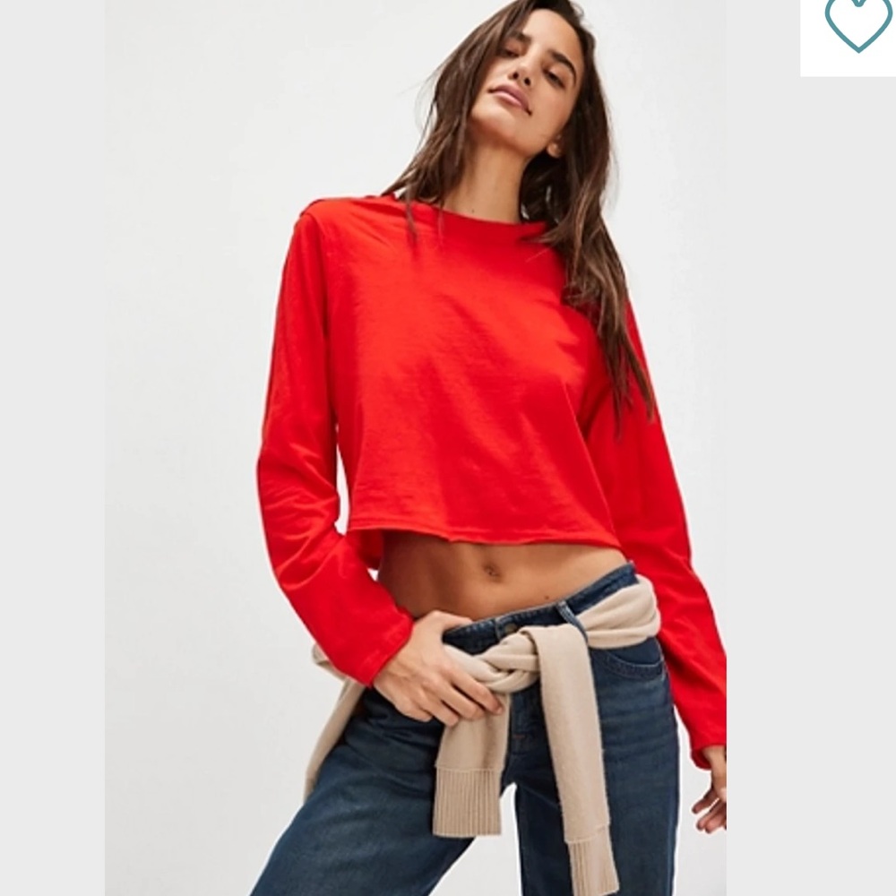 We The Free Bright Red Long Sleeve Crop Top